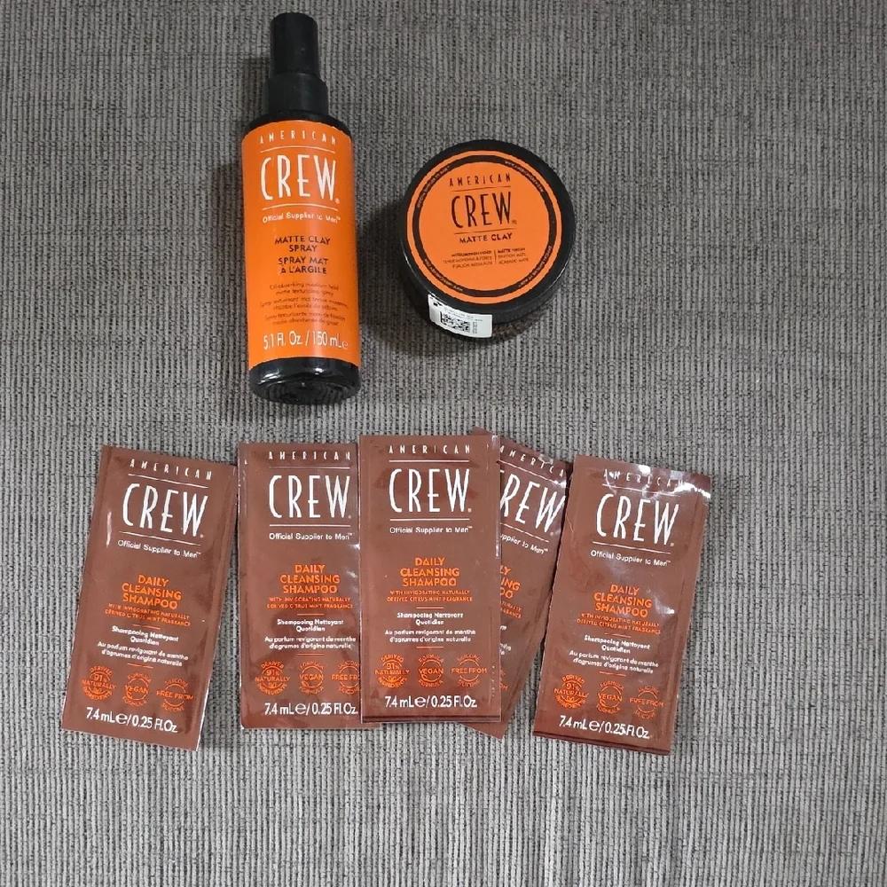 American Crew Matte Clay Spray And Matte Clay + Shampoo Samples, New.